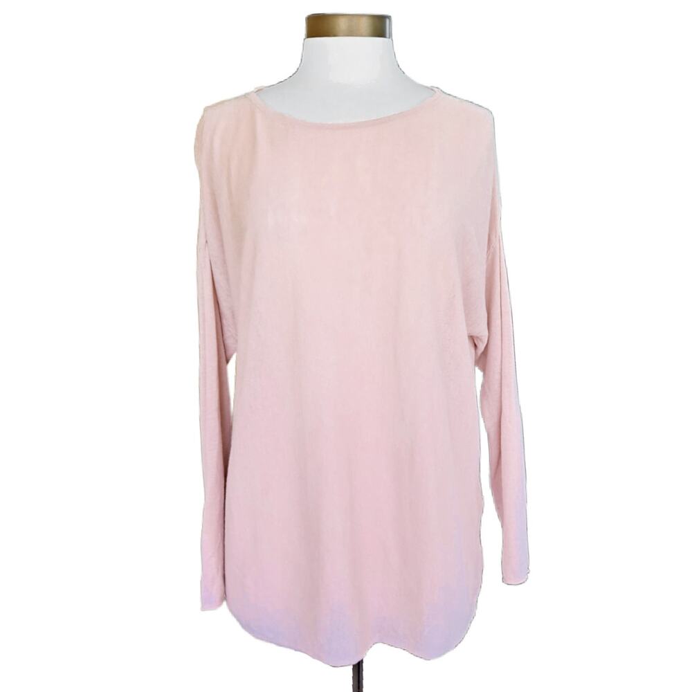Eileen Fisher Lightweight Linen Cotton Knit Pullover Small Pink Boxy Oversized